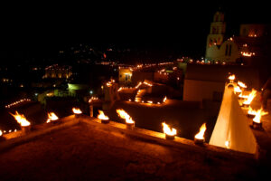 Santorini Easter Fireworks Rent a Car Night View